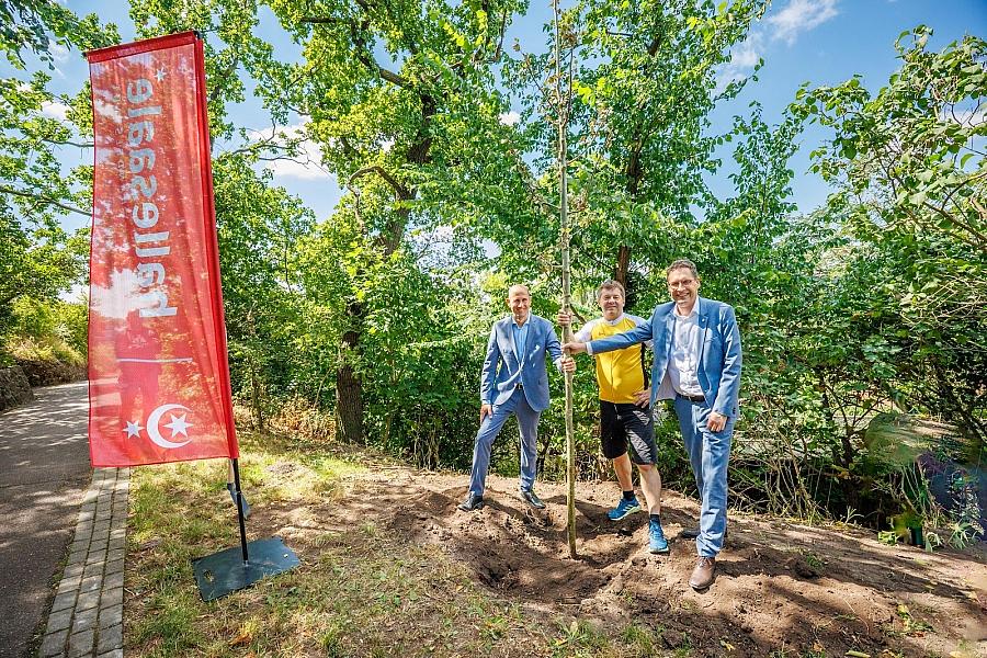 Ministerpräsident besucht Halle: Baum gepflanzt und Zukunftszentrum besichtigt